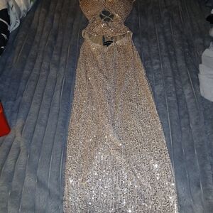 Elegant Silver Sequin Evening Gown